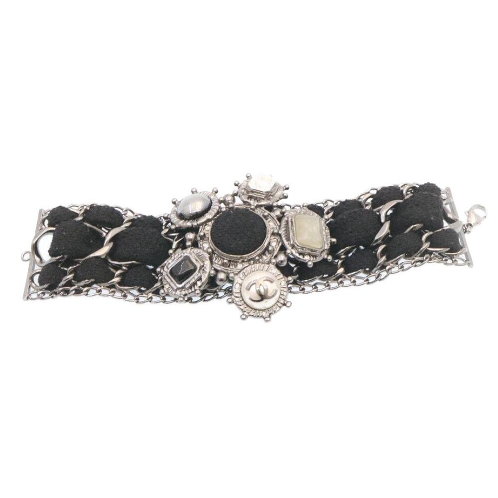 Chanel Bangle Bracelet Metal Black CC